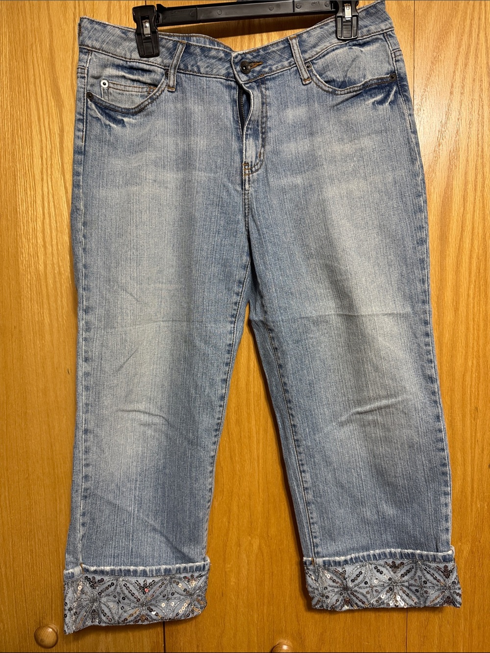 Apt. 9 Light Blue Cropped Denim with Sequin Detailing On Cuffs